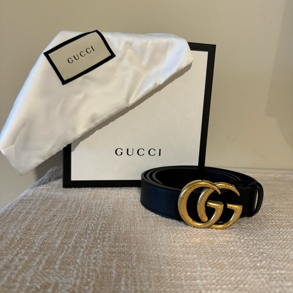 Genuine Gucci GG Marmont black leather belt